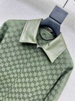 GUCCI Green jacquard leather collar jacket High-end handmade quality clothing - Image 3