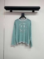 Celine’s new spring/summer green and white striped smiley face round neck long-sleeved knit sweater - Image 8