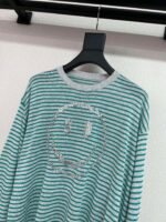 Celine’s new spring/summer green and white striped smiley face round neck long-sleeved knit sweater - Image 7