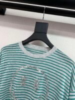 Celine’s new spring/summer green and white striped smiley face round neck long-sleeved knit sweater - Image 2