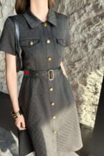 GUCCI new arrival jacquard collared dress with belt