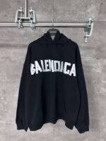 BALENCIAGA textured paper silver belt hooded sweatshirt with frayed edge high-quality fabric 480g heavy cotton