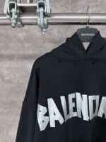 BALENCIAGA textured paper silver belt hooded sweatshirt with frayed edge high-quality fabric 480g heavy cotton - Image 9