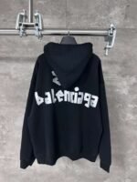 BALENCIAGA textured paper silver belt hooded sweatshirt with frayed edge high-quality fabric 480g heavy cotton - Image 2