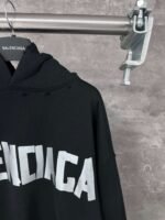 BALENCIAGA textured paper silver belt hooded sweatshirt with frayed edge high-quality fabric 480g heavy cotton - Image 7