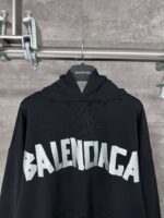 BALENCIAGA textured paper silver belt hooded sweatshirt with frayed edge high-quality fabric 480g heavy cotton - Image 4
