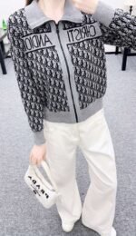 DIOR 2025 new lapel jacquard knitted cardigan wool yarn weaving