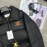 Celine’s new stand-collar zip-up down jacket, featuring a custom-designed Arc de Triomphe metal elastic belt, is filled with 90% white goose down. High-quality down jackets - Image 3