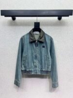Loewe leather collar denim jacket quality clothing jacket