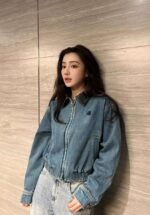 Loewe leather collar denim jacket quality clothing jacket - Image 2