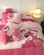 Disney Strawberry Bear Home Furnishing Four-piece Set Winter Quick-warming Fleece Fabric A Must-Have Winter Set for the Little Princess’ Room Specifications: Quilt Cover 200x230cm, Bed Sheet 250x250cm, Pillowcase: 48x74cm X2 - Image 6
