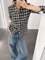 Celine 2025 Early Autumn Plaid Lapel Embroidered Shirt High Quality Clothes - Image 2