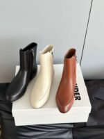 JIL SANDER New side zipper round toe ankle boots Chelsea granny boots Calfskin leather premium version 3.5cm higher inside