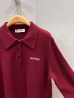 miumiu polo lapel loose sweater 100% cotton sweater high quality - Image 12