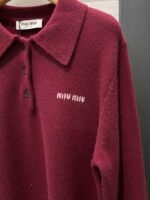 miumiu polo lapel loose sweater 100% cotton sweater high quality - Image 7