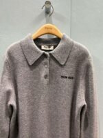 miumiu polo lapel loose sweater 100% cotton sweater high quality - Image 5