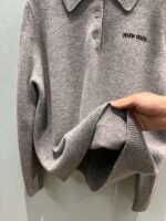 miumiu polo lapel loose sweater 100% cotton sweater high quality - Image 4