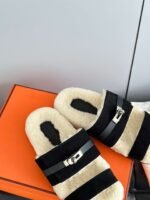 Hermès autumn and winter new Kelly fur slippers lining wool material high-end version - Image 14