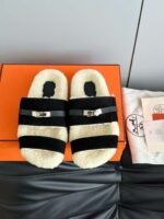 Hermès autumn and winter new Kelly fur slippers lining wool material high-end version - Image 5