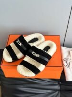 Hermès autumn and winter new Kelly fur slippers lining wool material high-end version - Image 13