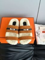 Hermès autumn and winter new Kelly fur slippers lining wool material high-end version - Image 4