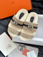 Hermès autumn and winter new Kelly fur slippers lining wool material high-end version - Image 11