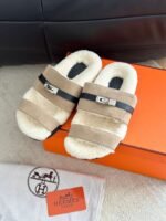 Hermès autumn and winter new Kelly fur slippers lining wool material high-end version - Image 10