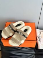 Hermès autumn and winter new Kelly fur slippers lining wool material high-end version - Image 9