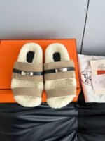 Hermès autumn and winter new Kelly fur slippers lining wool material high-end version - Image 2