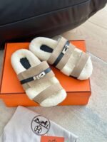 Hermès autumn and winter new Kelly fur slippers lining wool material high-end version - Image 6