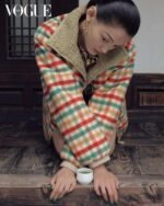 2025 Autumn and Winter Catwalk Style Colorful Plaid Lambswool Collar Jacket Premium Edition