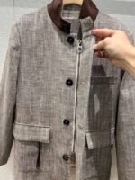 Loro Piana patchwork suede small stand collar vintage linen jacket - Image 9