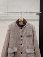 Loro Piana patchwork suede small stand collar vintage linen jacket - Image 8