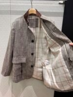 Loro Piana patchwork suede small stand collar vintage linen jacket - Image 6