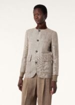 Loro Piana patchwork suede small stand collar vintage linen jacket