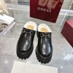GUCCI Fall/Winter New Women’s Shearling Mules with Horsebit Buckle - Image 11