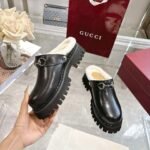 GUCCI Fall/Winter New Women’s Shearling Mules with Horsebit Buckle - Image 7