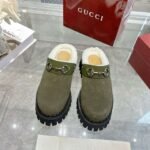 GUCCI Fall/Winter New Women’s Shearling Mules with Horsebit Buckle - Image 4