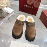 GUCCI Fall/Winter New Women’s Shearling Mules with Horsebit Buckle - Image 3