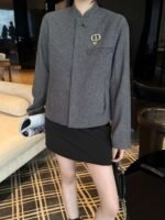 DIOR gray suit jacket with brooch high quality clothing