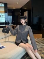 DIOR gray suit jacket with brooch high quality clothing - Image 2