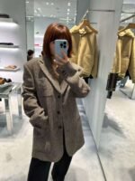 miumiu New herringbone lapel suit jacket with letter patch embroidery on the pockets High-end quality