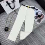 Loewe’s new cropped denim trousers featuring embroidered logo detailing and a fleece lining for warmth.