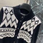 Ralph Lauren New Fall/Winter Fair Isle Jacquard Cardigan with Black and White Color Blocking and Jacquard Trim - Image 6