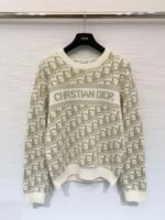 DIOR Autumn/Winter New Collection: Monogram round-neck knitted long-sleeved top with gold thread monogram logo design. - Image 10