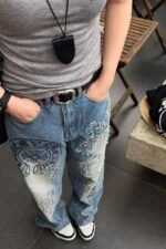 Chrome Hearts New Heavy Appliqué Embroidered Jeans - Image 7