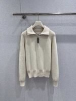 Brunello Cucinelli Early Spring New Arrival: Half-zip Collar Tencel Wool Knit Sweater - Image 8