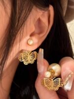 Dior exquisite openwork carved butterfly and heart-shaped pearl earrings (premium edition) - Image 5