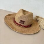 miumiu official raffia hat 2025 new style visor - Image 7