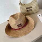 miumiu official raffia hat 2025 new style visor - Image 5